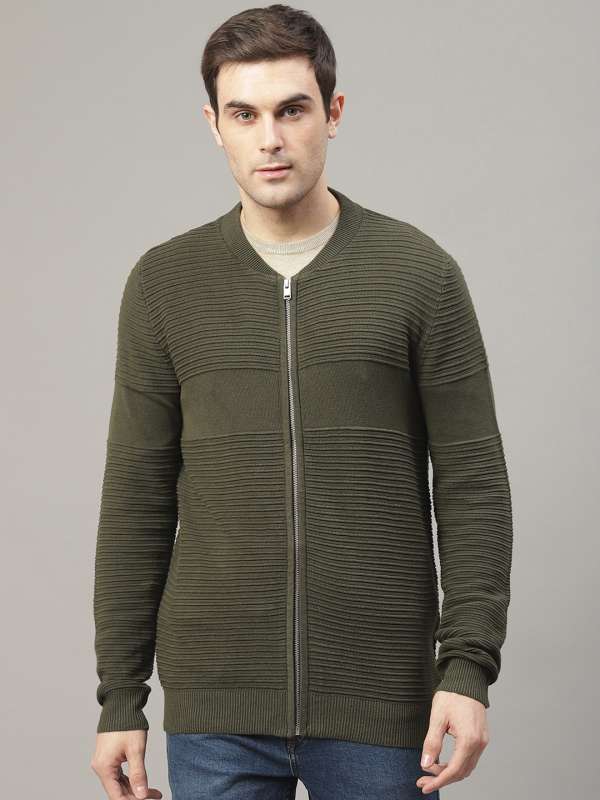 Olive Green Self Design Cardigan Buy Olive Green Self Design Cardigan online in India