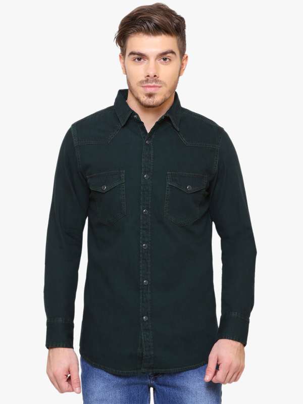 dark green denim shirt