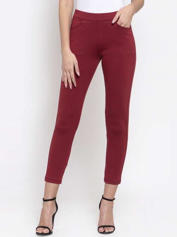 womens red jeggings