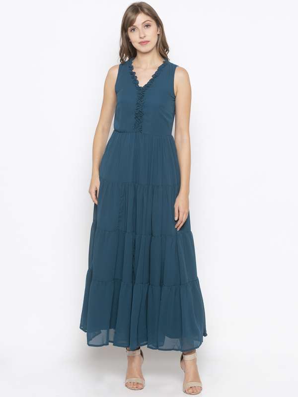 teal blue long dress