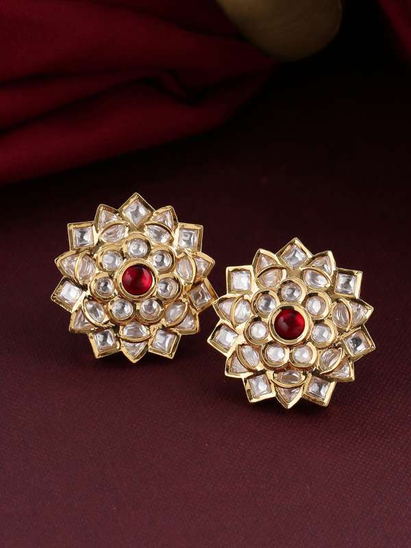 Color Lane Contemporary Oxidized Silver Jhumka Earrings Gold Tone Set Of 3 Floral CO-1181