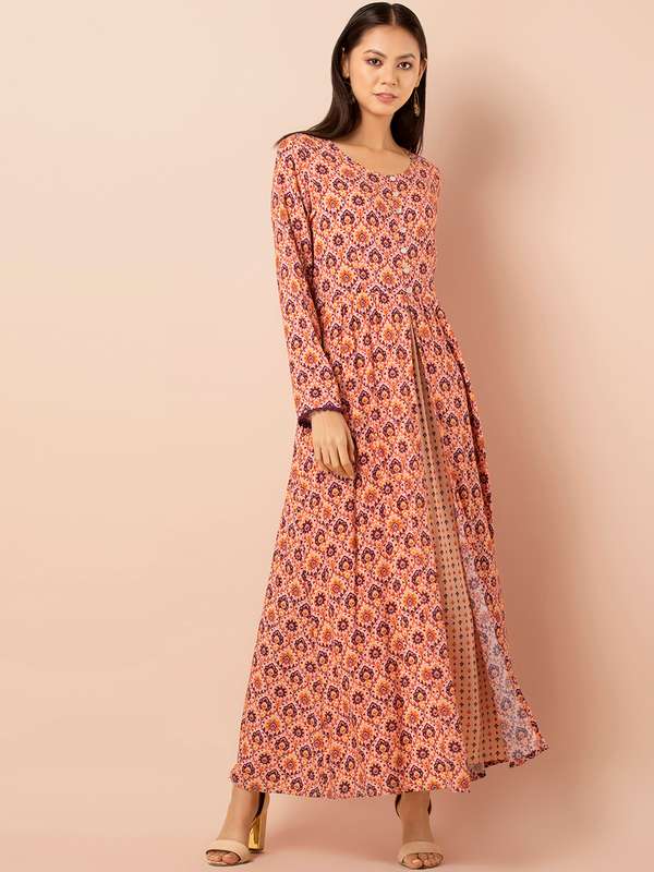 orange colour one piece dress