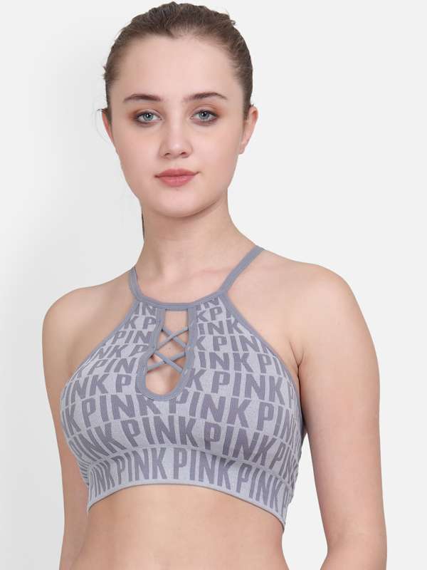 Grey Printed Non Wired Padded Sports Bra - Buy Grey Printed Non Wired Padded  Sports Bra online in India