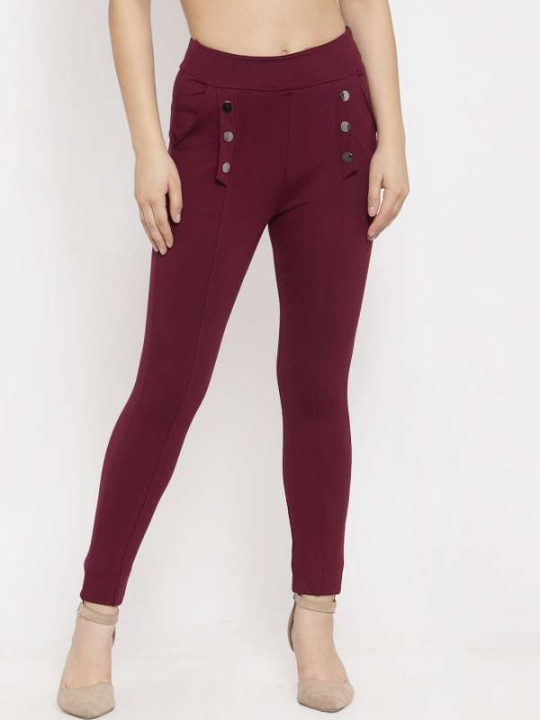 Buy Go Colors Women Maroon Solid Cotton Blend Jeggings Online at Best  Prices in India - JioMart.