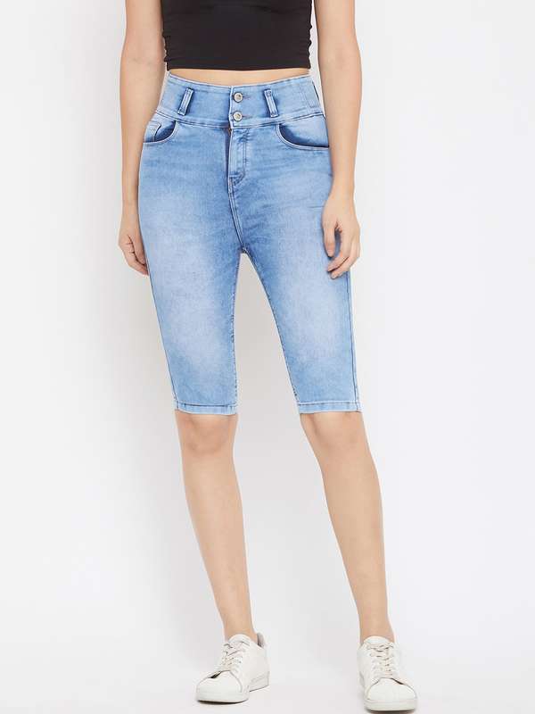Knee length denim shorts for womens online india Clearance