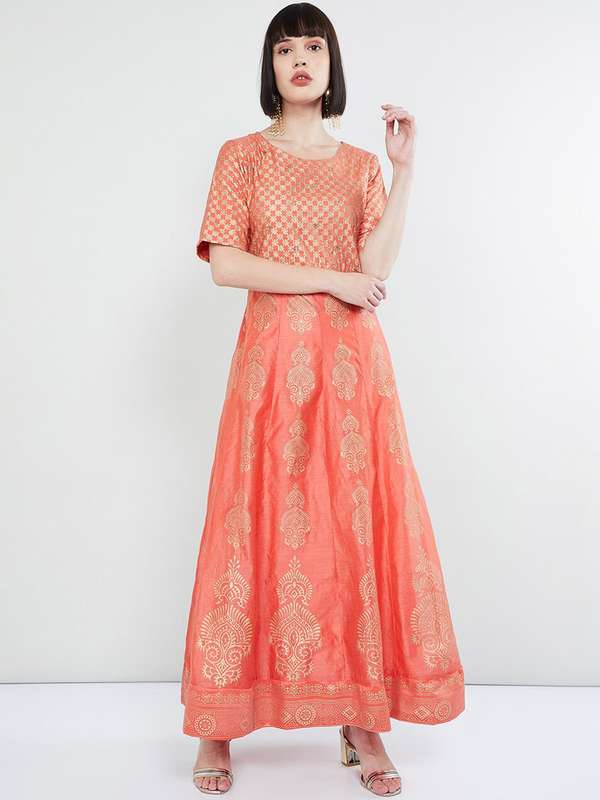 orange colour one piece dress