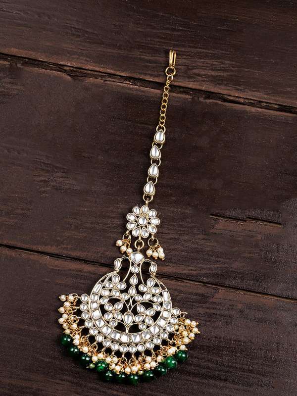 Zaveri Pearls Gold Green Metal Maang Tikka Buy Zaveri Pearls Gold Green Metal Maang Tikka online in India