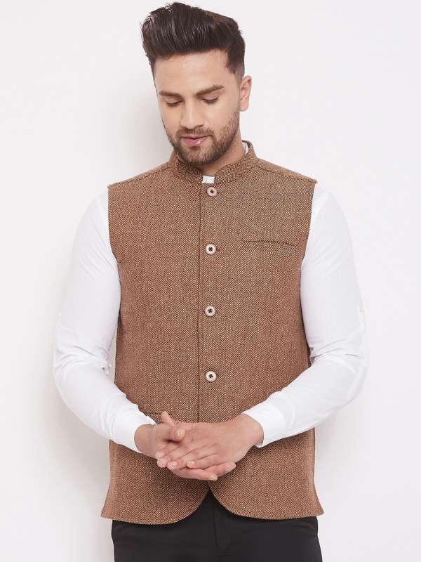 Even Woolen Brown Tweed Nehru Jacket 3270551.htm Buy Even Woolen