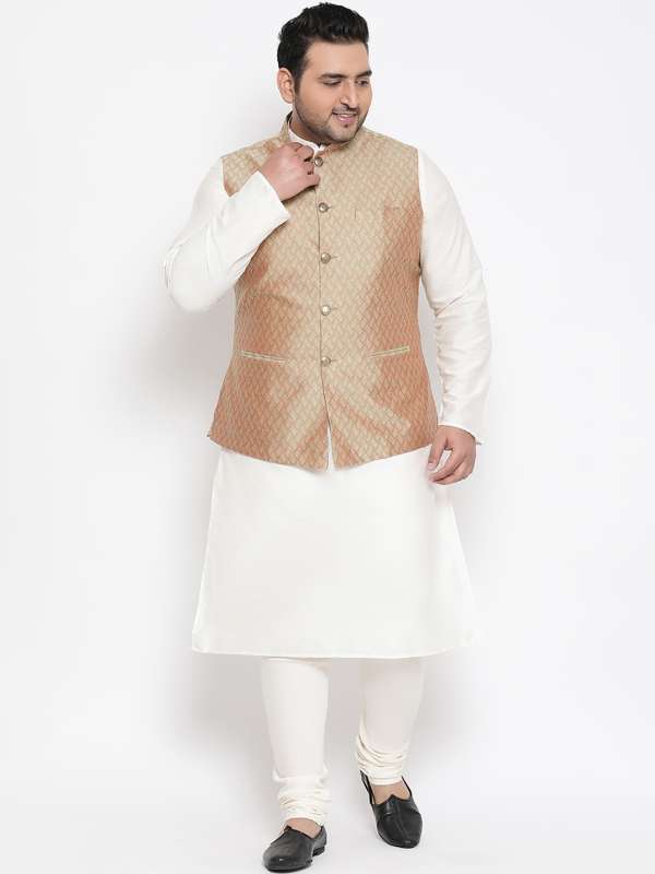 White kurta pajama with yellow jacket store