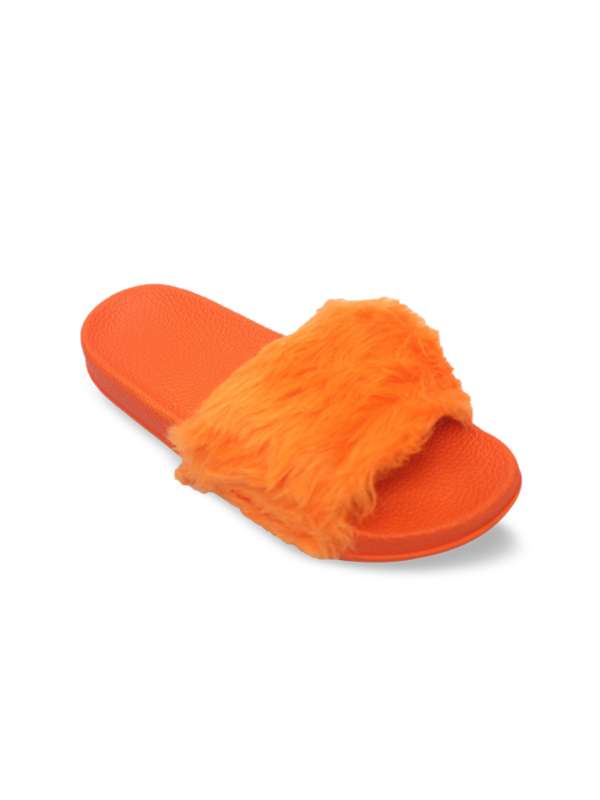 Orange top fluffy slides