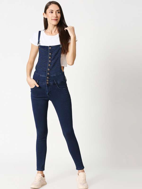 Skinny denim dungarees womens outlet