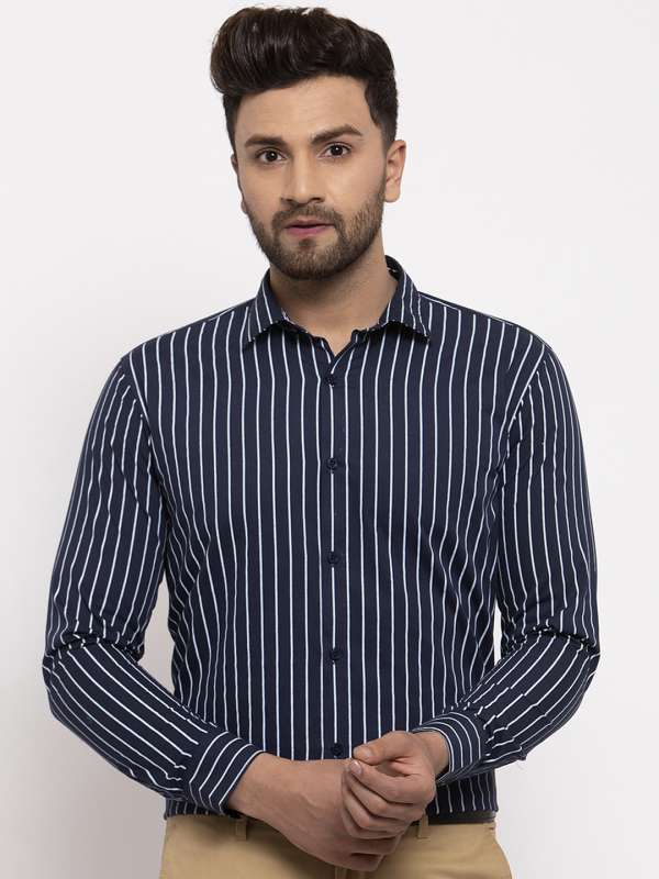 Buy Men Blue Slim Fit Stripe Full Sleeves Formal Shirt Online - 729461