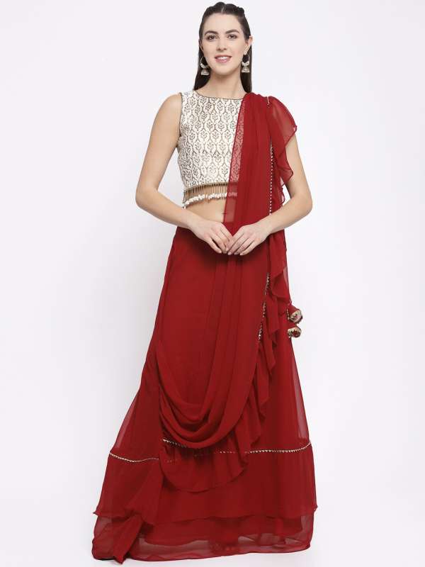 Ruffle skirt sales with attached dupatta