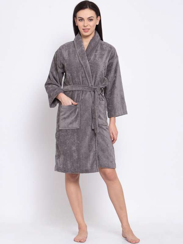 Buy MYTRIDENT Women Grey Solid Bath Robe - Bath Robe for Women 9104837