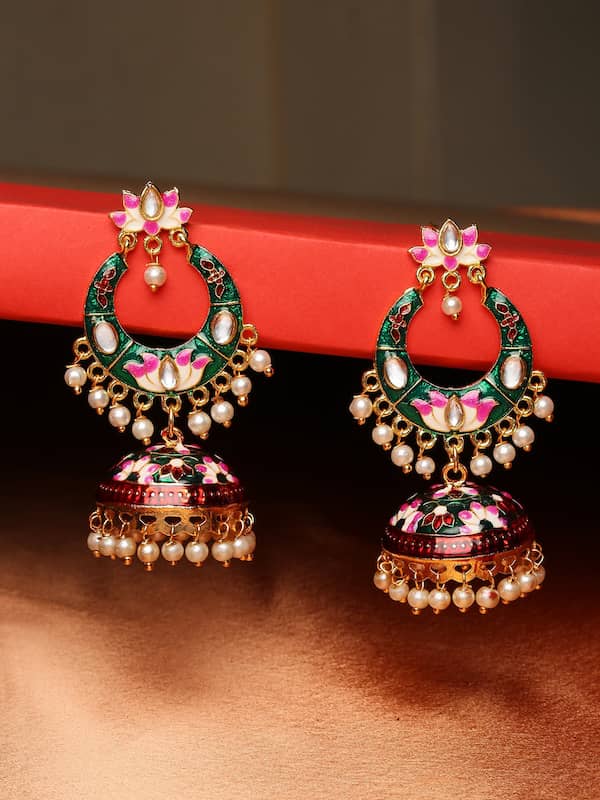 Buy Red Olive Green Chanbali Earrings for Women Online at Ajnaa Jewels  |391224