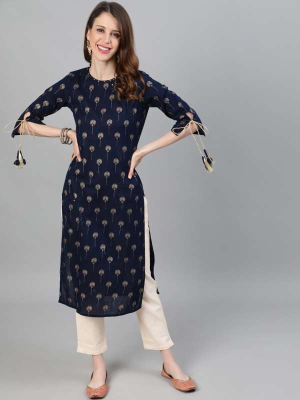 Myntra navy blue best sale kurta