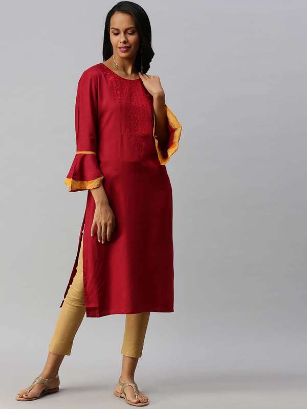 Bell sleeves kurti myntra Clearance