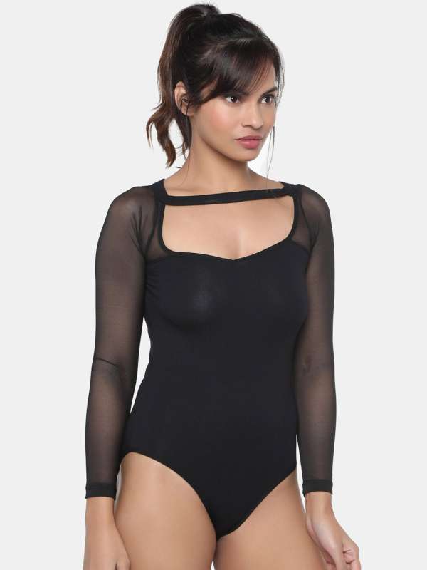 ELEVANTO Basic Solids Women Black Bodysuit - Buy ELEVANTO Basic Solids Women  Black Bodysuit Online at Best Prices in India