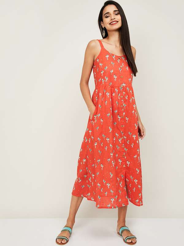 Orange colour one piece dress clearance