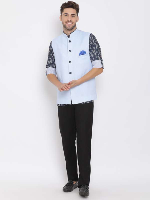 Blue nehru jacket trousers clearance