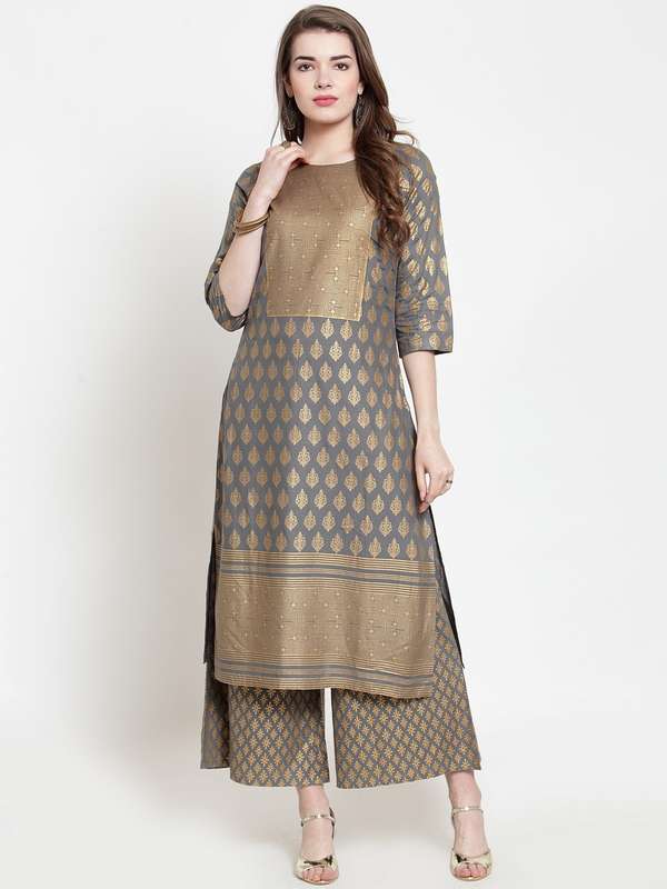Aujjessa Grey Embellished Palazzo Kurta 