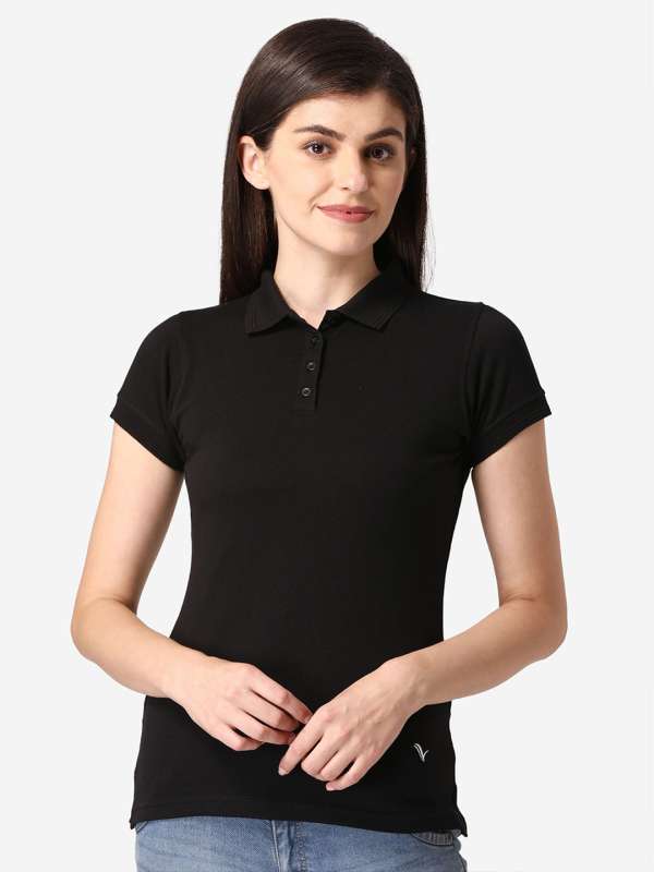 Black polo neck t shirt women's clearance
