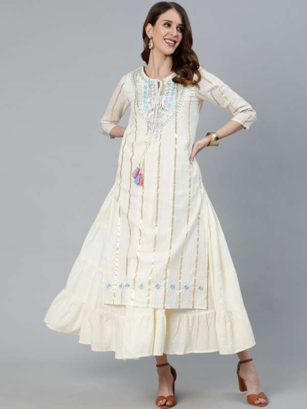 White sale anarkali myntra