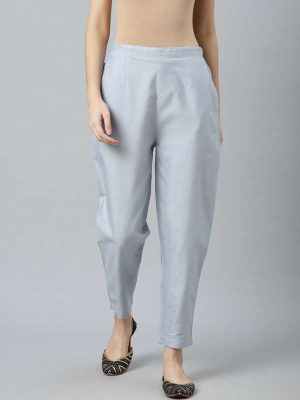 Grey Wool High Waisted Cigarette Trousers  Reinas Siempre