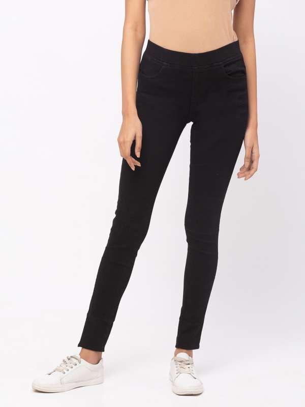 Buy Outerwear Women Black Solid Denim Jeggings (5XL) Online at