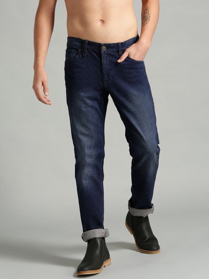 Buy Roadster Men Navy Blue Slim Fit Mid 