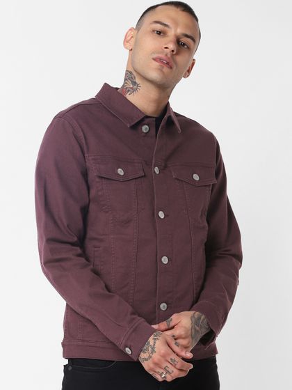 mens burgundy jean jacket