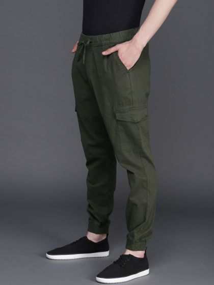 Buy WROGN Men Olive Green Regular Fit Solid Joggers - Trousers for Men  2339796