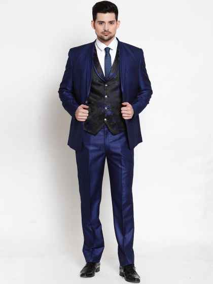 Buy Four One Oh Men Navy Tailored Fit Single Breasted Party Suit