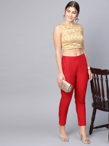 Buy Ishin Women Red Regular fit Cigarette pants Online at Low Prices in  India 