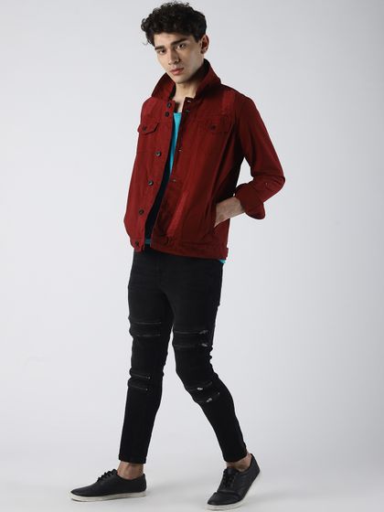 denim maroon jacket