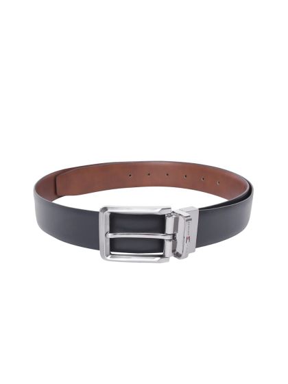 Reversible Belt in Blue Navy Saffiano and Brown Leather