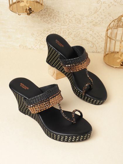 Black and best sale gold wedge sandals