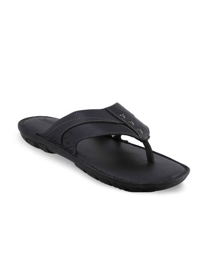 men's black leather flip flops