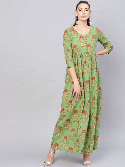 aks mustard yellow printed maxi dress