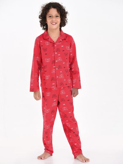 Buy Fuzzy Bear Boys Pink Printed Sustainable Night Suit Night