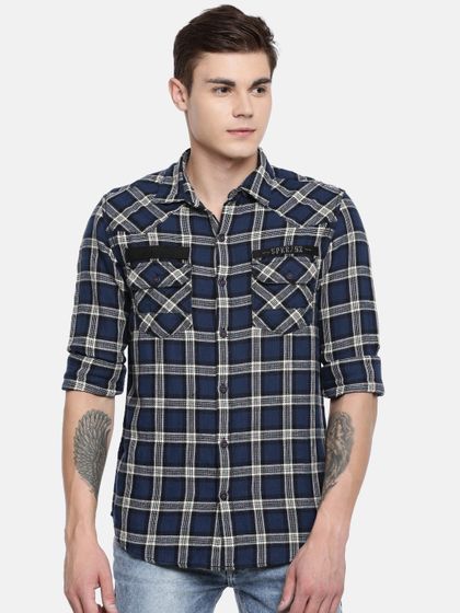 Buy SPYKAR Men Blue Slim Fit Checked 