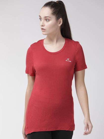 Fitkin Womens Red Short Sleeves T-shirt With Back Design