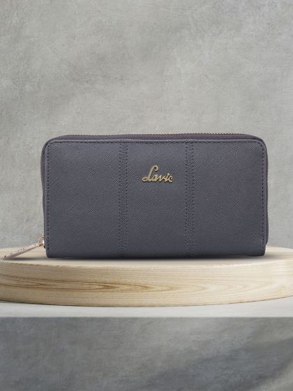 Buy Diana Korr Women Navy Blue Solid Zip Around Wallet With Bow