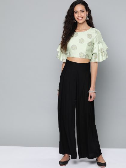 crop top palazzo with jacket myntra