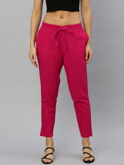 Buy PANIT Women Pink Smart Slim Fit Solid Cigarette Trousers - Trousers for  Women 8438107