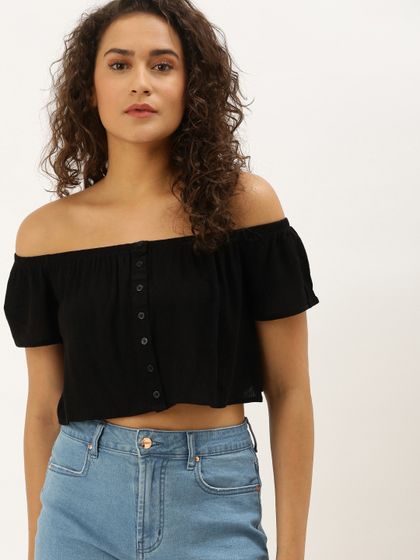 Black fitted bardot top clearance