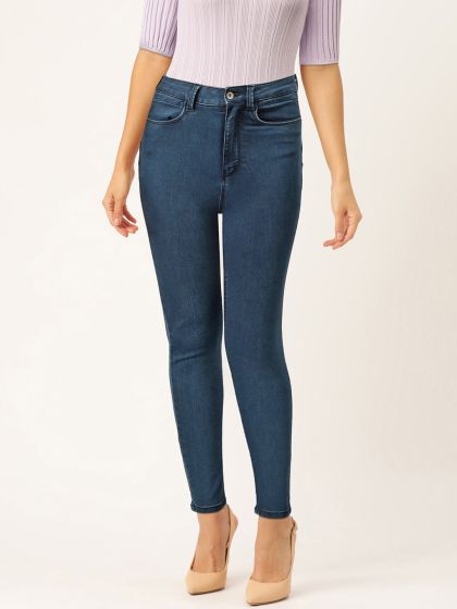 Buy Freakins Women Blue Tapered Fit High Rise Mildly Distressed Jeans Jeans For Women Myntra