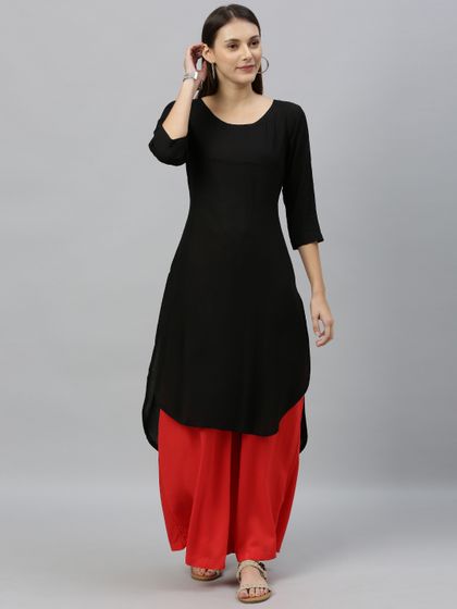 aks black solid kurta