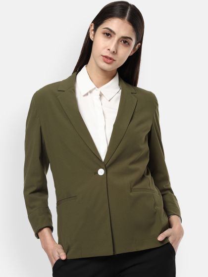 Buy Vero Women Olive Green Solid Single Casual Blazer - for Women 10678734 | Myntra
