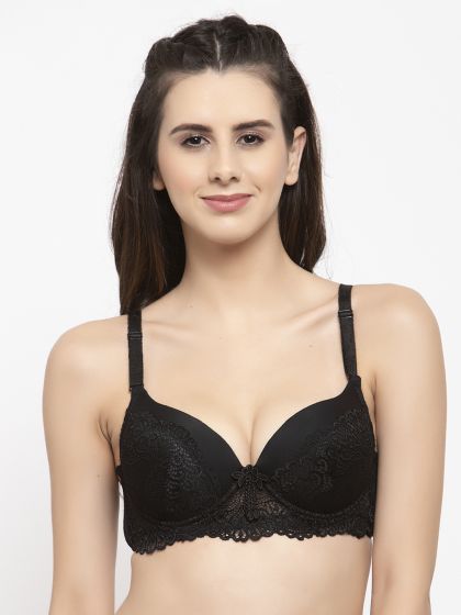 Buy Quttos Black Lace Non Wired Lightly Padded Push Up Bra